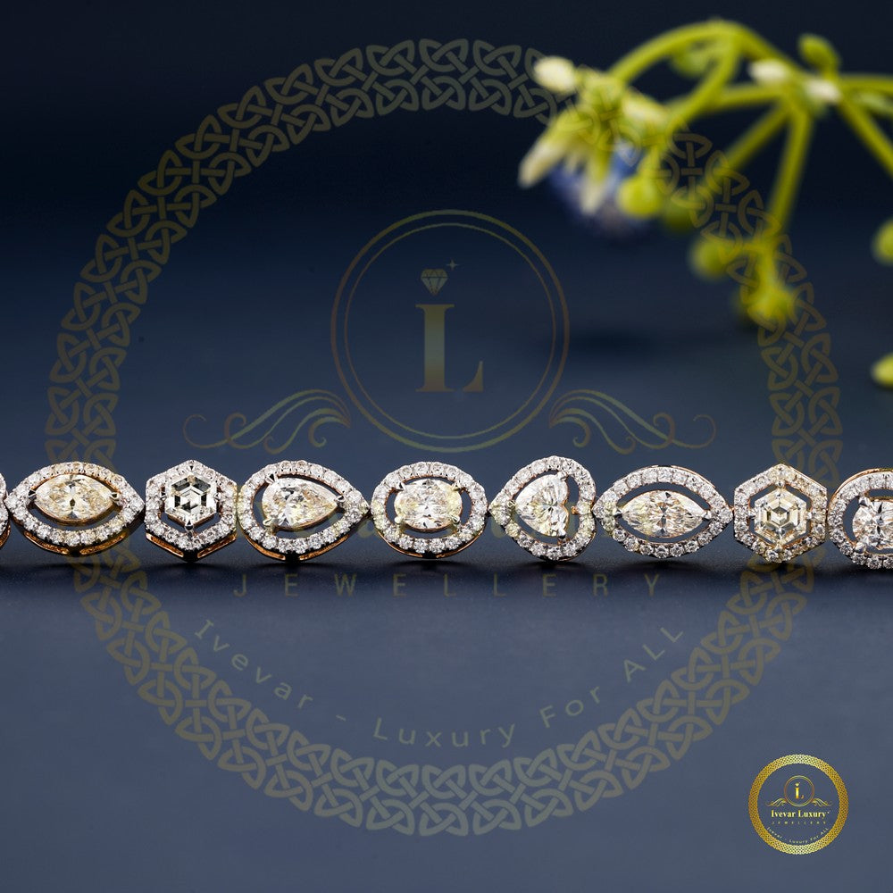 Akanksha Jewels - Adorn your wrist with the broad Fancy Cut Diamond Bracelet,  where flawless round, pan and marquise diamonds unite in a dance of  timeless beauty. . . . Connect with